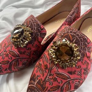 Boden Red and Brown Patterned Flats with Embellishment